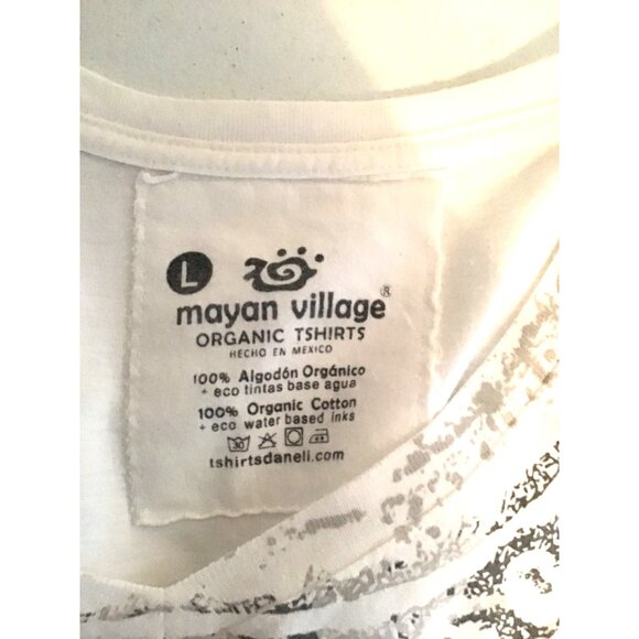 MAYAN VILLAGE -MENS WHITE ORGANIC COTTON V-NECK SHORT SLEEVE T-SHIRT SIZE LARGE - Picture 3 of 6
